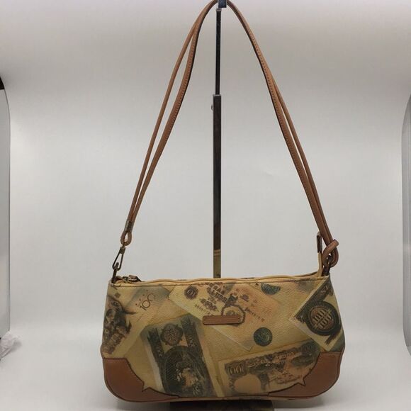 Roccobarocco Italian Coated Canvas Y2K bag with currency print - Picture 1 of 16